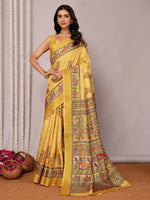 Thumbnail for Janasya Yellow Chanderi Silk Kalamkari Printed Saree