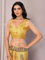 Thumbnail for Janasya Yellow Chanderi Silk Kalamkari Printed Saree