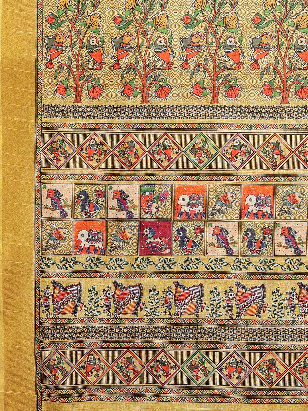 Janasya Yellow Chanderi Silk Kalamkari Printed Saree