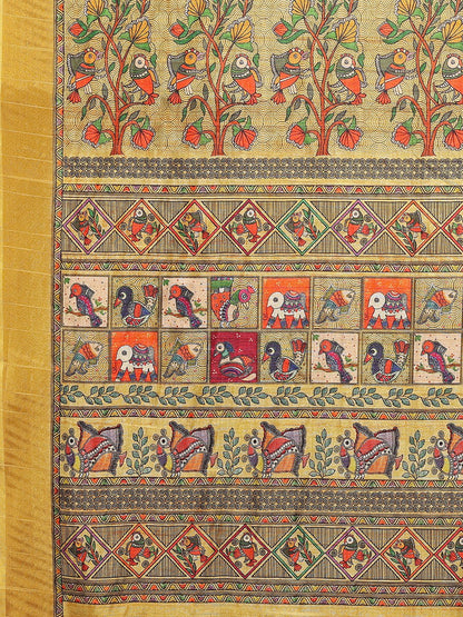 Janasya Yellow Chanderi Silk Kalamkari Printed Saree - Distacart