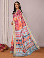 Thumbnail for Janasya Orange Chanderi Silk Ikkat Printed Saree