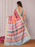 Thumbnail for Janasya Orange Chanderi Silk Ikkat Printed Saree