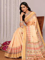 Thumbnail for Janasya Beige Chanderi Silk Floral Printed Saree