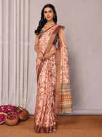 Thumbnail for Janasya Peach Chanderi Silk Floral Printed Saree