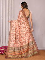 Thumbnail for Janasya Peach Chanderi Silk Floral Printed Saree
