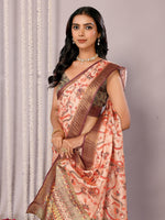 Thumbnail for Janasya Peach Chanderi Silk Floral Printed Saree