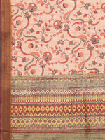 Thumbnail for Janasya Peach Chanderi Silk Floral Printed Saree