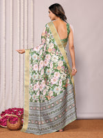 Thumbnail for Janasya Green Chanderi Silk Floral Printed Saree