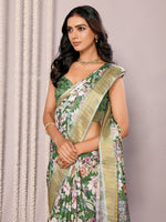 Thumbnail for Janasya Green Chanderi Silk Floral Printed Saree