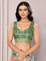 Thumbnail for Janasya Green Chanderi Silk Floral Printed Saree