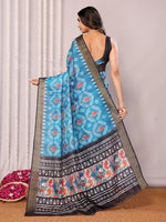 Thumbnail for Janasya Blue Chanderi Silk Ikkat Printed Saree