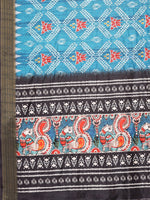 Thumbnail for Janasya Blue Chanderi Silk Ikkat Printed Saree