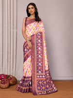Thumbnail for Janasya White & Purple Chanderi Silk Ikkat Printed Saree