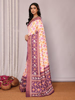 Thumbnail for Janasya White & Purple Chanderi Silk Ikkat Printed Saree