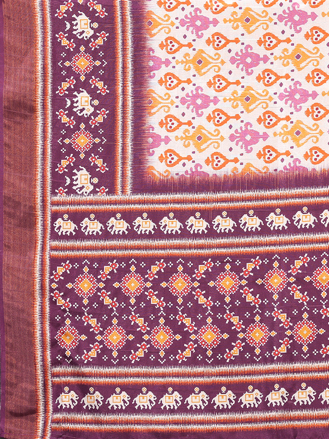 Janasya White & Purple Chanderi Silk Ikkat Printed Saree