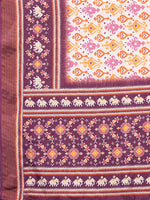 Thumbnail for Janasya White & Purple Chanderi Silk Ikkat Printed Saree