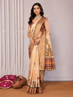 Thumbnail for Janasya Beige Chanderi Silk Warli Print Printed Saree