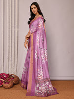Thumbnail for Janasya Purple Chanderi Silk Floral Printed Saree