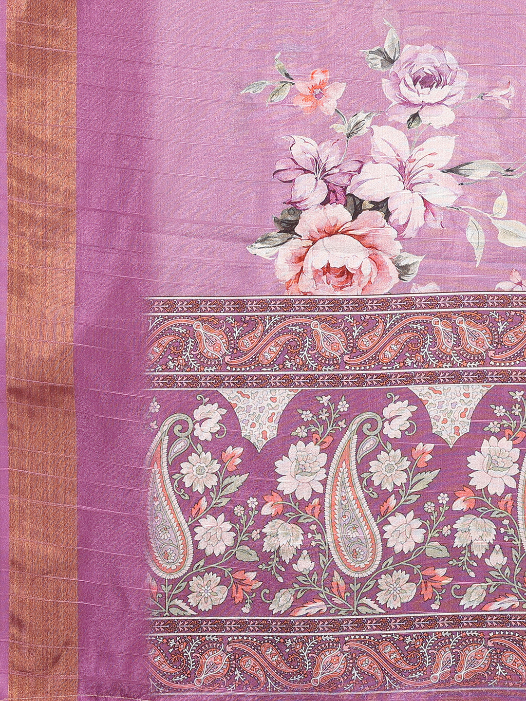 Janasya Purple Chanderi Silk Floral Printed Saree