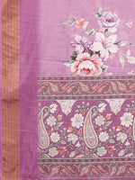 Thumbnail for Janasya Purple Chanderi Silk Floral Printed Saree