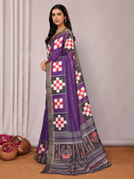 Thumbnail for Janasya Purple Chanderi Silk Geometric Printed Saree