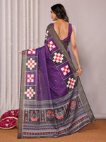Thumbnail for Janasya Purple Chanderi Silk Geometric Printed Saree