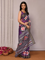 Thumbnail for Janasya Purple Chanderi Silk Geometric Printed Saree