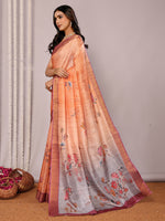 Thumbnail for Janasya Beige Chanderi Silk Floral Printed Saree