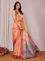 Thumbnail for Janasya Beige Chanderi Silk Floral Printed Saree