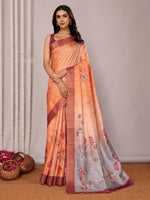 Thumbnail for Janasya Beige Chanderi Silk Floral Printed Saree