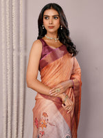 Thumbnail for Janasya Beige Chanderi Silk Floral Printed Saree