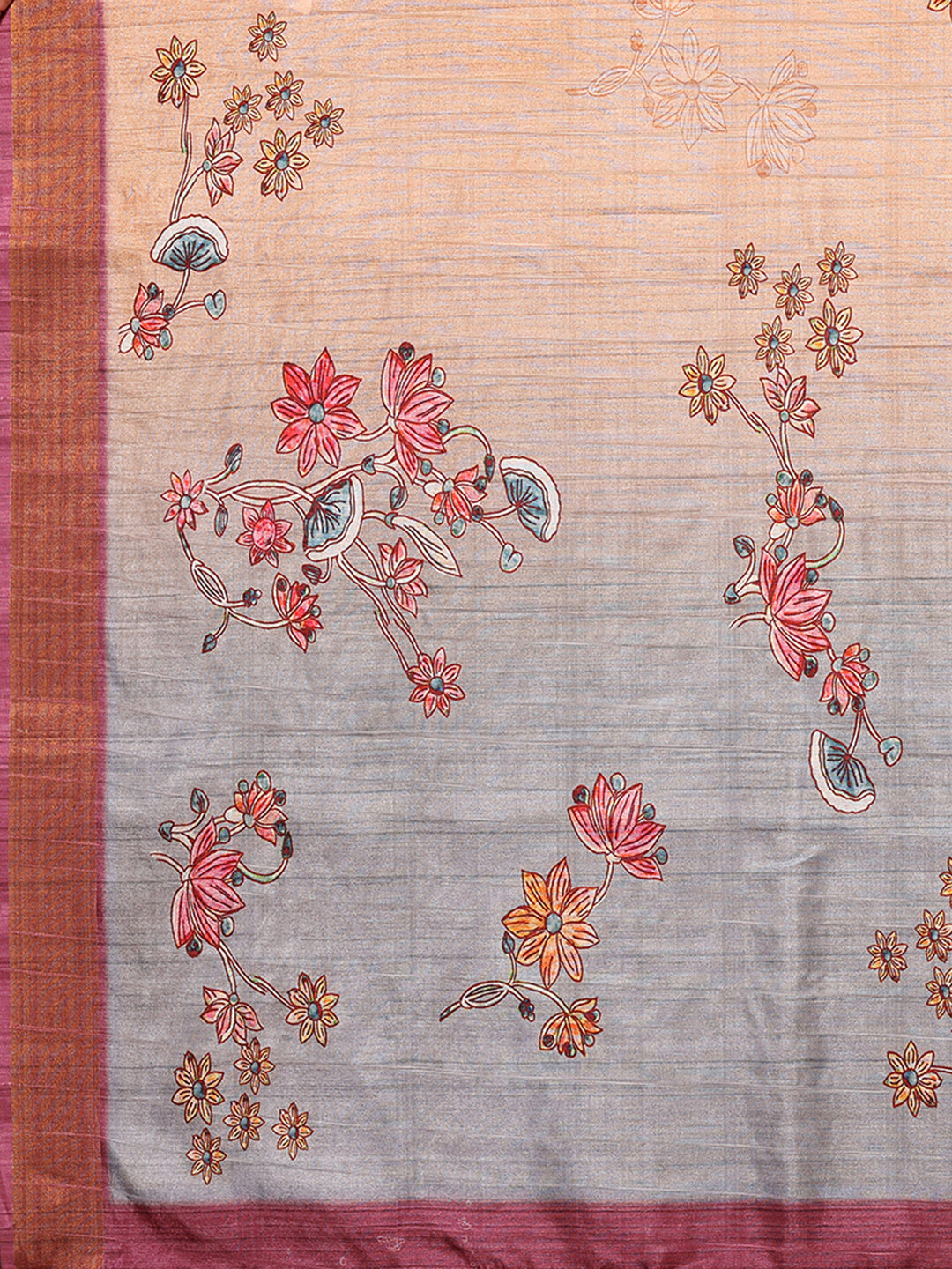 Janasya Beige Chanderi Silk Floral Printed Saree