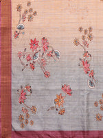 Thumbnail for Janasya Beige Chanderi Silk Floral Printed Saree