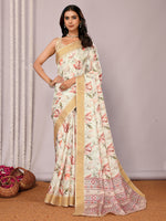 Thumbnail for Janasya Cream Chanderi Silk Floral Printed Saree