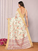 Thumbnail for Janasya Cream Chanderi Silk Floral Printed Saree