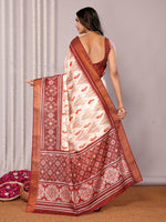 Thumbnail for Janasya Cream Chanderi Silk Ikkat Printed Saree