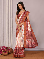 Thumbnail for Janasya Cream Chanderi Silk Ikkat Printed Saree