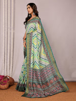 Thumbnail for Janasya Green Chanderi Silk Chevron Printed Saree
