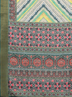 Thumbnail for Janasya Green Chanderi Silk Chevron Printed Saree