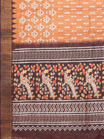 Janasya Orange Chanderi Silk Ikkat Printed Saree - Distacart