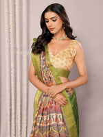 Thumbnail for Janasya Green Chanderi Silk Kalamkari Printed Saree