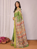 Thumbnail for Janasya Green Chanderi Silk Kalamkari Printed Saree