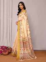 Thumbnail for Janasya Beige Chanderi Silk Floral Printed Saree