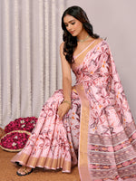 Thumbnail for Janasya Light Pink Chanderi Silk Floral Printed Saree
