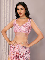 Thumbnail for Janasya Light Pink Chanderi Silk Floral Printed Saree