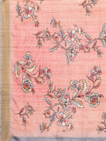 Thumbnail for Janasya Peach Chanderi Silk Floral Printed Saree
