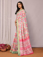 Thumbnail for Janasya Pink Chanderi Silk Ikkat Printed Saree