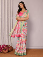 Thumbnail for Janasya Pink Chanderi Silk Ikkat Printed Saree