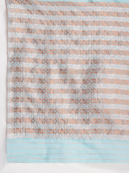 Janasya Sky Blue Linen Blend Geometric Jacquard Saree - Distacart