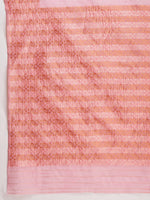 Thumbnail for Janasya Pink Linen Blend Geometric Jacquard Saree